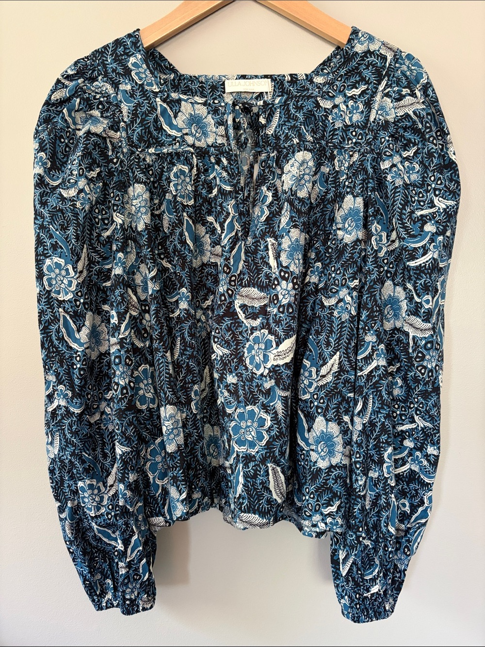 Ulla Johnson Issa Blouse Size 6 NWT Boho Black Ivory Teal Blue Floral Midnight
